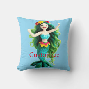 Cojín Decorativo Sirena de pelo verde Thunder_Cove