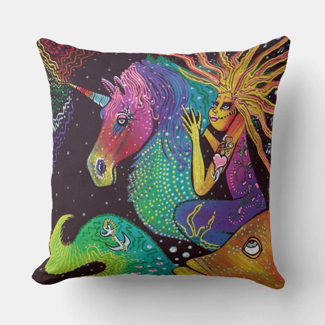 Cojín Decorativo Sirena del unicornio del arco iris (Anverso)