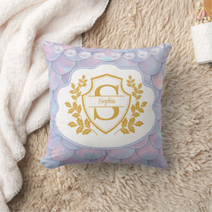 Cojín Decorativo Sirena elegante de oro con monograma de perla y es