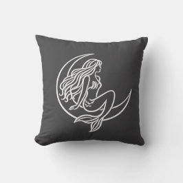 Cojín Decorativo Sirena en Luna Creciente (Arte de Línea Blanca)