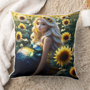Cojín Decorativo "Sirena girasol: Floreciendo en irlandesidad