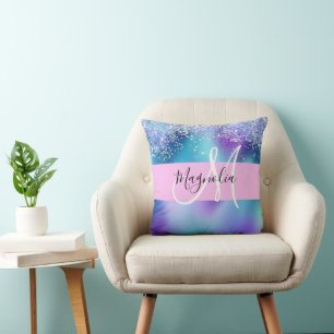 Cojín Decorativo Sirena Glitter Holográfica Glam Monograma Brillant