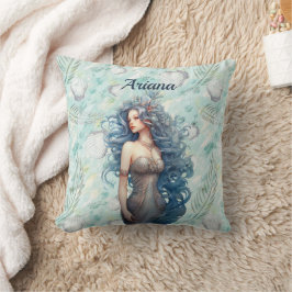 Cojín Decorativo Sirena Hermosa de Cabello Azul 