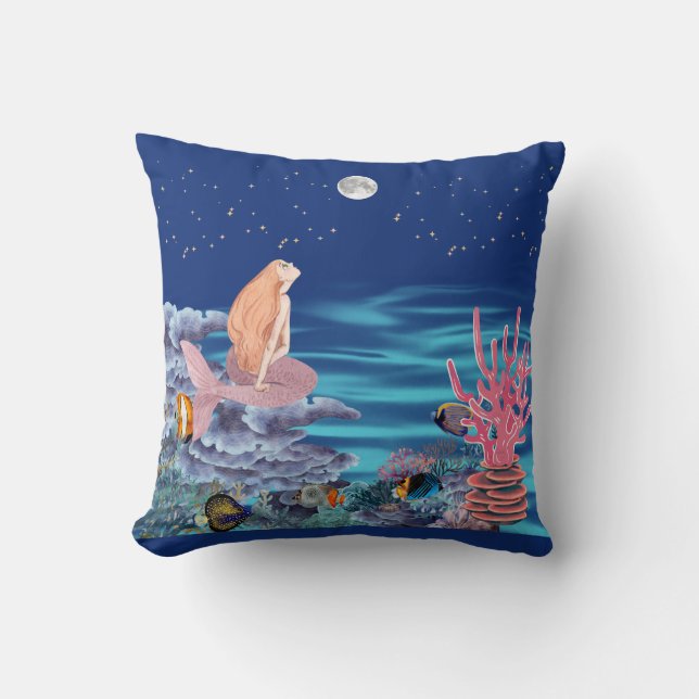Cojín Decorativo sirena mirando la luna (Anverso)