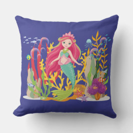 Cojín Decorativo Sirena oceánica: El cabello largo y rojo
