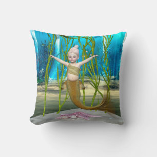 Cojín Decorativo Sirena Pequeña Fantasía Niña, Océano Azul