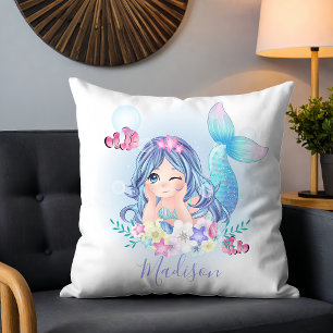 Cojín Decorativo Sirena Personalizada con Nombre en Acuarela Adorab