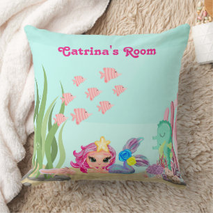 Cojín Decorativo Sirena personalizada y Axolotl