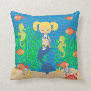 Cojín Decorativo Sirena rubia debajo del mar