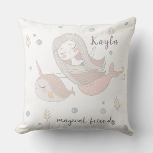 Cojín Decorativo Sirena y Narval Amigos Mágicos Personalizados