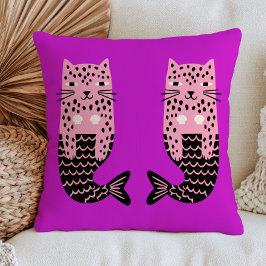 Cojín Decorativo Sirenas Leopardo en Náutica de Fantasía Púrpura 