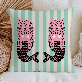 Cojín Decorativo Sirenas Leopardo en Patrón de Rayas Náutico Capric