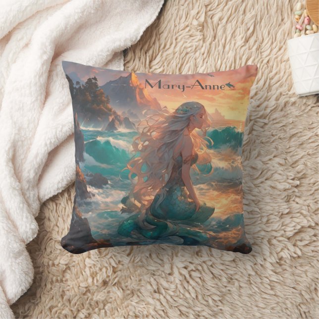 Cojín Decorativo Sirenita caprichosa, pelo flotante, océano (Manta)