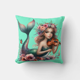 Cojín Decorativo "Sirenita tocando violín - arte submarino capricho