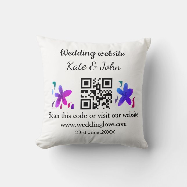 Cojín Decorativo Sitio web de boda simple minimal QR código agregar (Anverso)
