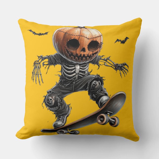 Cojín Decorativo 🎃 Skateur à Tête de Citrouille (Anverso)
