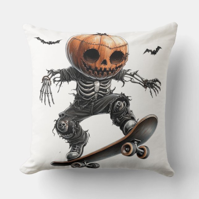 Cojín Decorativo 🎃 Skateur à Tête de Citrouille (Anverso)