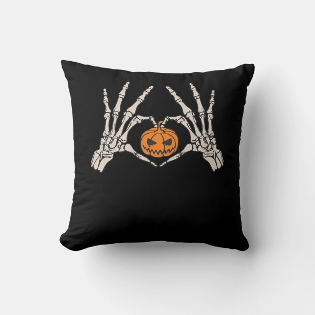 Cojín Decorativo Skeleton Hand Heart And Pumpkin Funny Skull Hallow (Anverso)