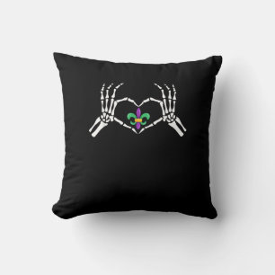 Cojín Decorativo Skeleton Hand Heart Mardi Gras