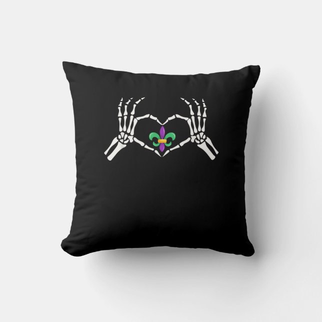 Cojín Decorativo Skeleton Hand Heart Mardi Gras (Anverso)