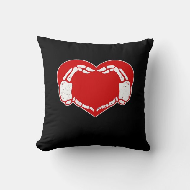 Cojín Decorativo Skeleton Heart Hands Gótico Valentine Red Classic (Anverso)