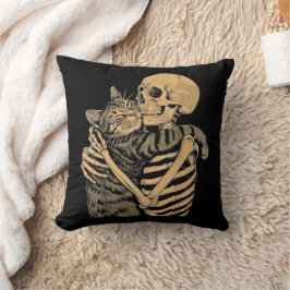 Cojín Decorativo  Skeleton Hugging Cat – Cute Gothic Cat Lover Gift
