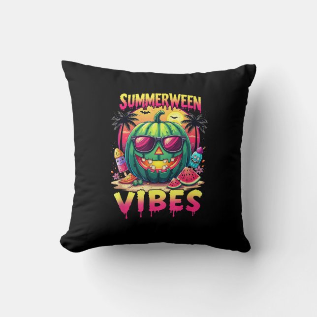 Cojín Decorativo Skeleton Summer Summerween Vibes Watermelon Jack-O (Anverso)