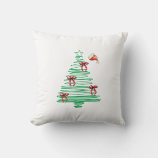 Cojín Decorativo sketchy christmas tree with red bow and santa hat