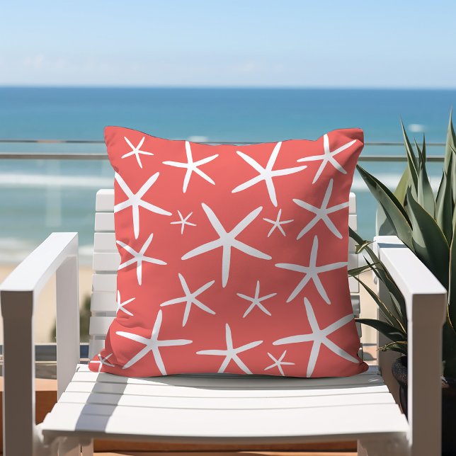 Cojín Decorativo Skinny Starfish | Coral y blanco (Subido por el creador)