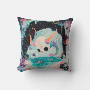 Cojín Decorativo Skull Horned Sea Serpent Mágica Brujería AI Arte