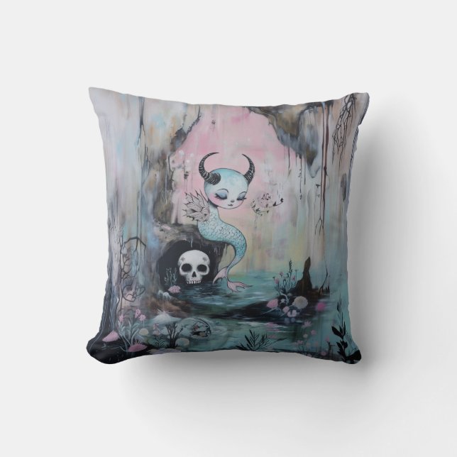 Cojín Decorativo Skull Horned Sea Serpent Mágica Brujería AI Arte (Anverso)