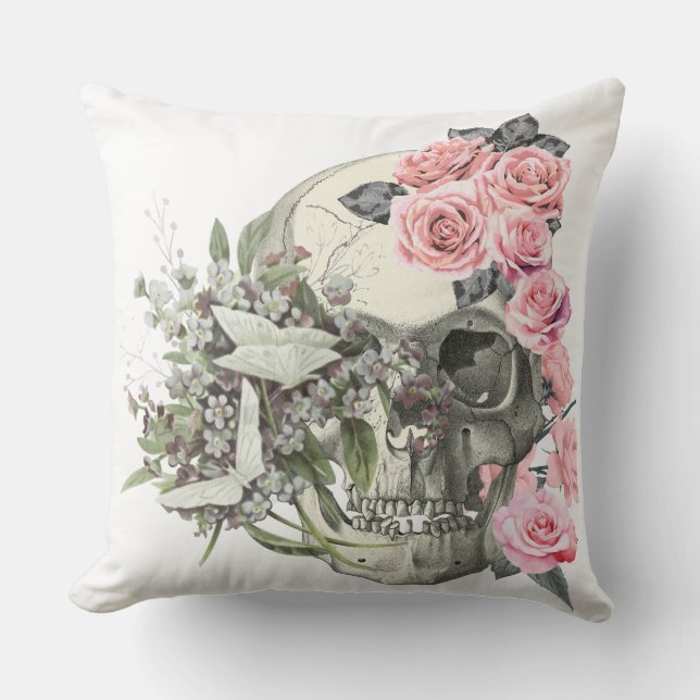 Cojín Decorativo Skull rosa Roses (Anverso)