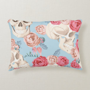 Cojín Decorativo Skulls y Rosas Patrón de vintage