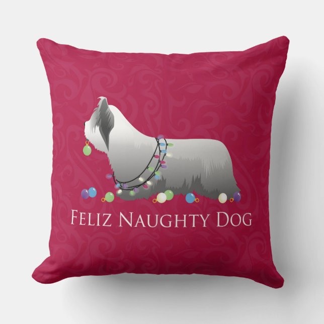 Cojín Decorativo Skye Terrier Merry Christmas Design (Anverso)