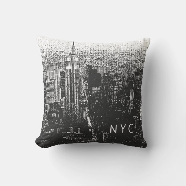 Cojín Decorativo Skyline de Nueva York | NYC | Blanco y negro (Anverso)