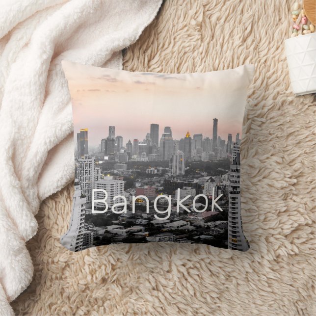 Cojín Decorativo Skyline Sunset Panorama BKK Tailandia (Manta)