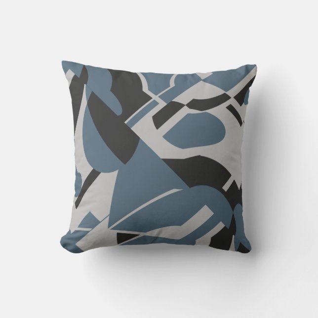 Cojín Decorativo Slate Blue Gray Black Bold Diagonal Swirt Motif (Anverso)