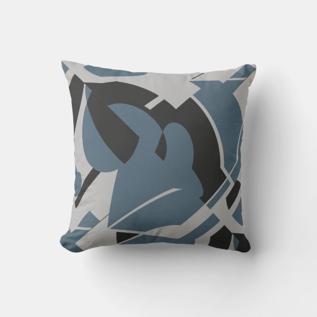 Cojín Decorativo Slate Blue Gray Black Bold Swift Abstract Motif (Anverso)