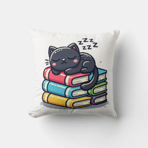 Cojín Decorativo Sleepe Black Cat en los libros - Personalizado lin