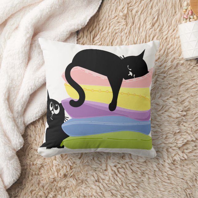 Cojín Decorativo Sleeping Black Cat Rainbow Throw Pillow (Manta)