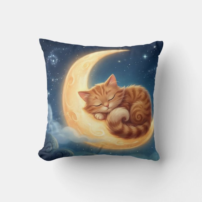 Cojín Decorativo Sleeping Cat on Moon Nursery Throw Pillow (Anverso)
