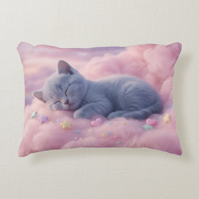 Cojín Decorativo Sleeping Pastel Kitten on Fluffy Pink Clouds Art (Anverso)