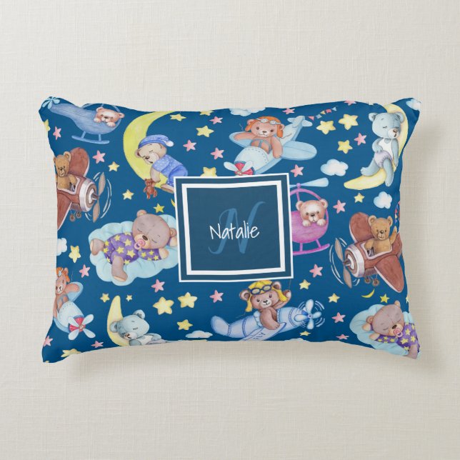 Cojín Decorativo Sleepy Teddy teme a los aviones voladores (Anverso)