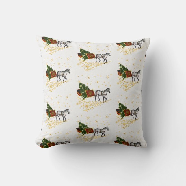 Cojín Decorativo Sleigh con caballo de manzana y árbol (Anverso)