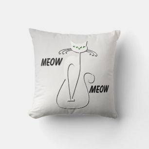 Cojín Decorativo Slinky Black Cat Meow Meow Green Eyes en plata