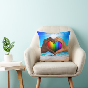 Cojín Decorativo SlipperyJoe gradiente de corazón de arcoíris vívid