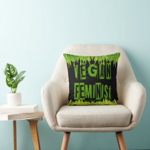 Cojín Decorativo SlipperyJoe's atención vegana feminista que llama