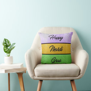 Cojín Decorativo SlipperyJoe's Happy Mardi Gras morado de oro verde