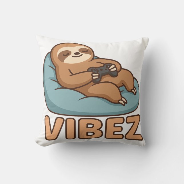 Cojín Decorativo Sloth Gamer Vibes Pillow – Chill Bean Bag Controll (Anverso)
