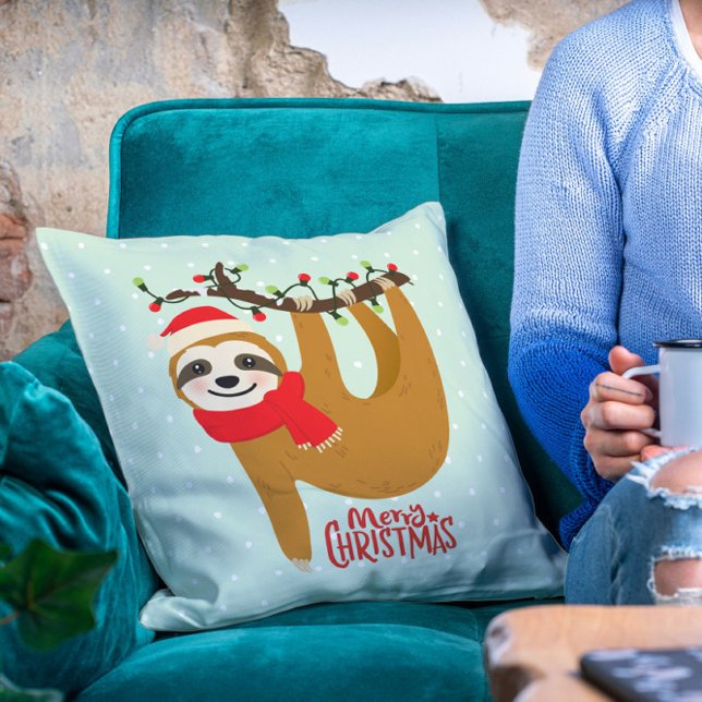 Cojín Decorativo Sloth Merry Christmas Cute Festividad Animal (Subido por el creador)